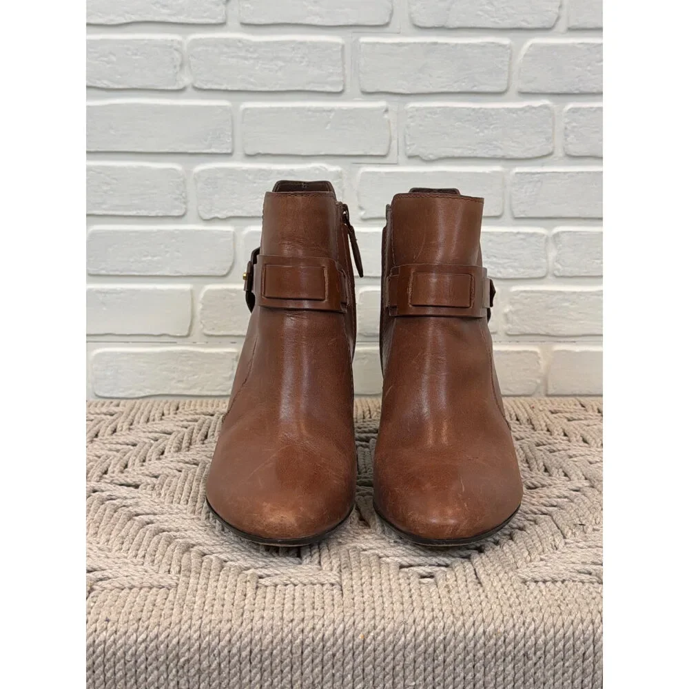 Tory Burch Miller Ankle Booties Brown Leather Buckle Strap Size 8